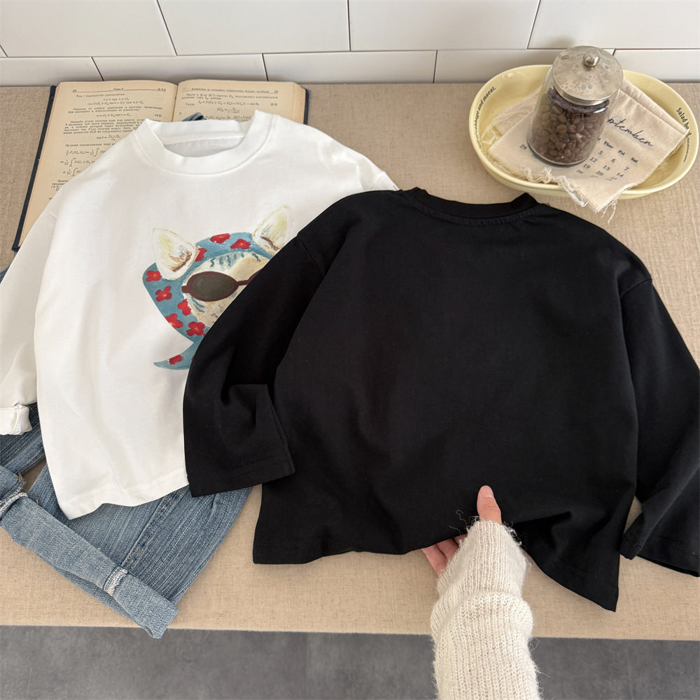 【90-150】Tシャツ カートゥーン プリント 猫柄 ラウンドネック 長袖 トップス - 画像 (17)