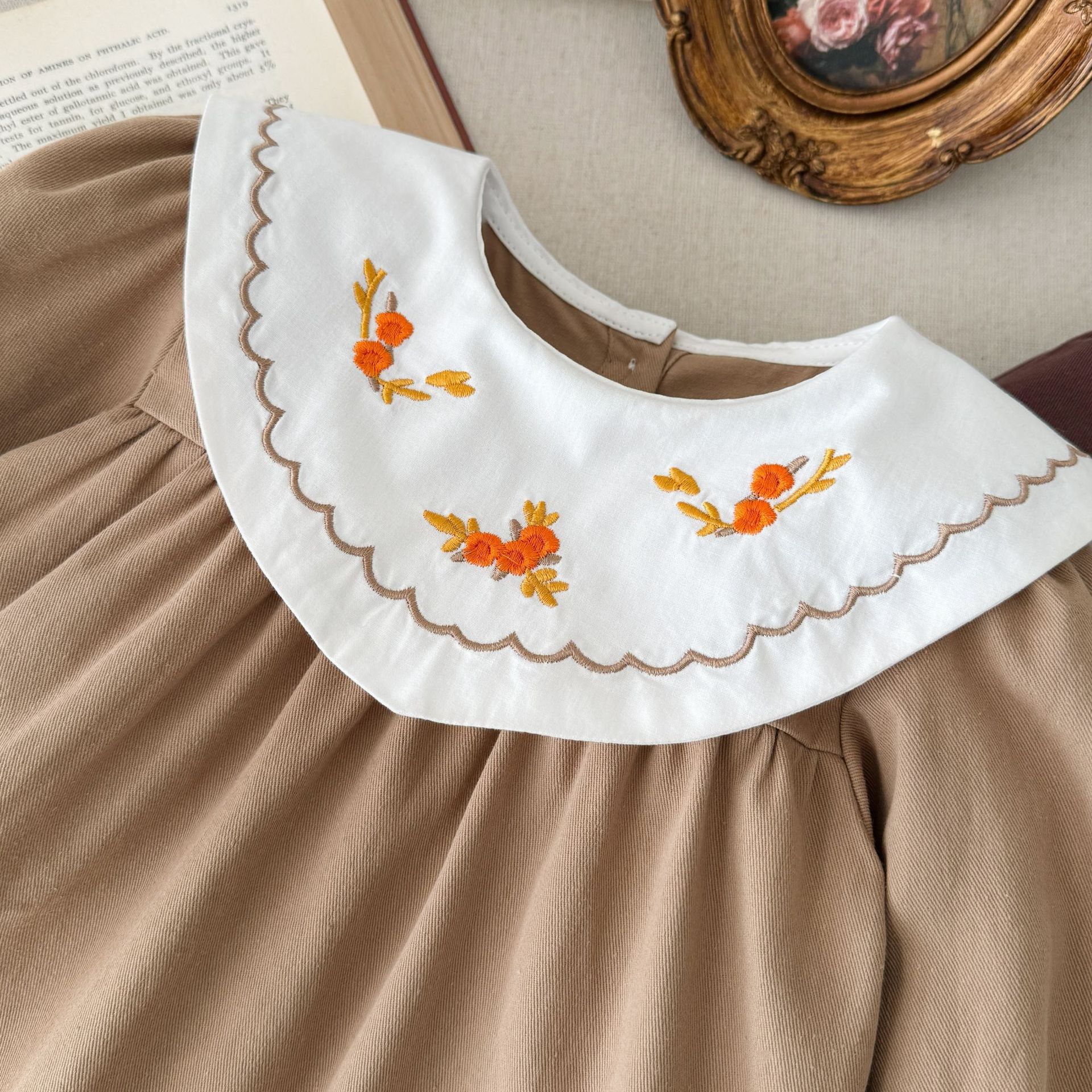 【73-120】長袖 ワンピース おしゃれ 刺繍 レトロ - 画像 (8)