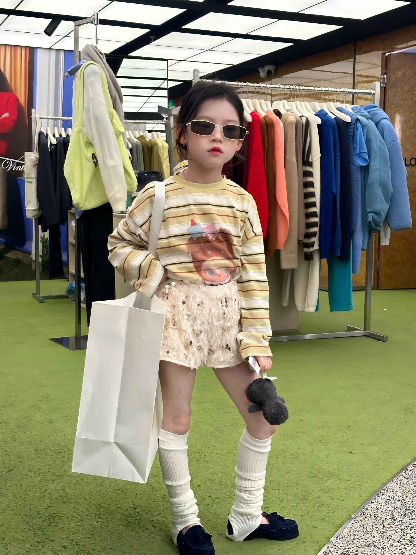 【90-140】長袖Tシャツ or ショートパンツ 女の子 ボーダー柄 カートゥーン - 画像 (3)