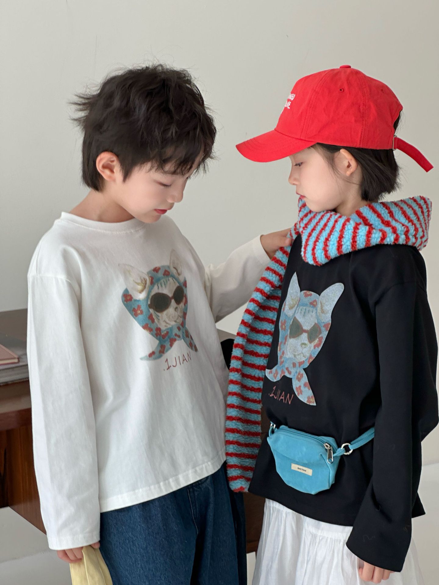 【90-150】Tシャツ カートゥーン プリント 猫柄 ラウンドネック 長袖 トップス - 画像 (4)