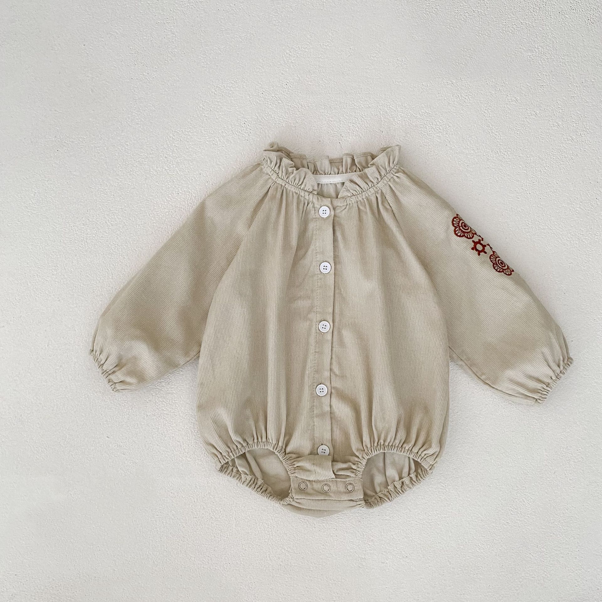 【66-90】ロンパース レトロ 刺繍 ナチュラル - 画像 (8)