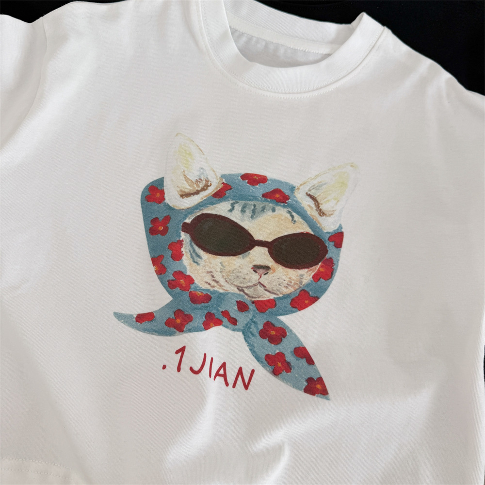 【90-150】Tシャツ カートゥーン プリント 猫柄 ラウンドネック 長袖 トップス - 画像 (18)