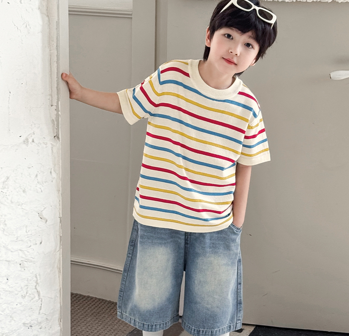 【90-150】デニムショートパンツ 男の子 バックポケットタグ ウォッシュ加工 カジュアル 子供服 - 画像 (7)