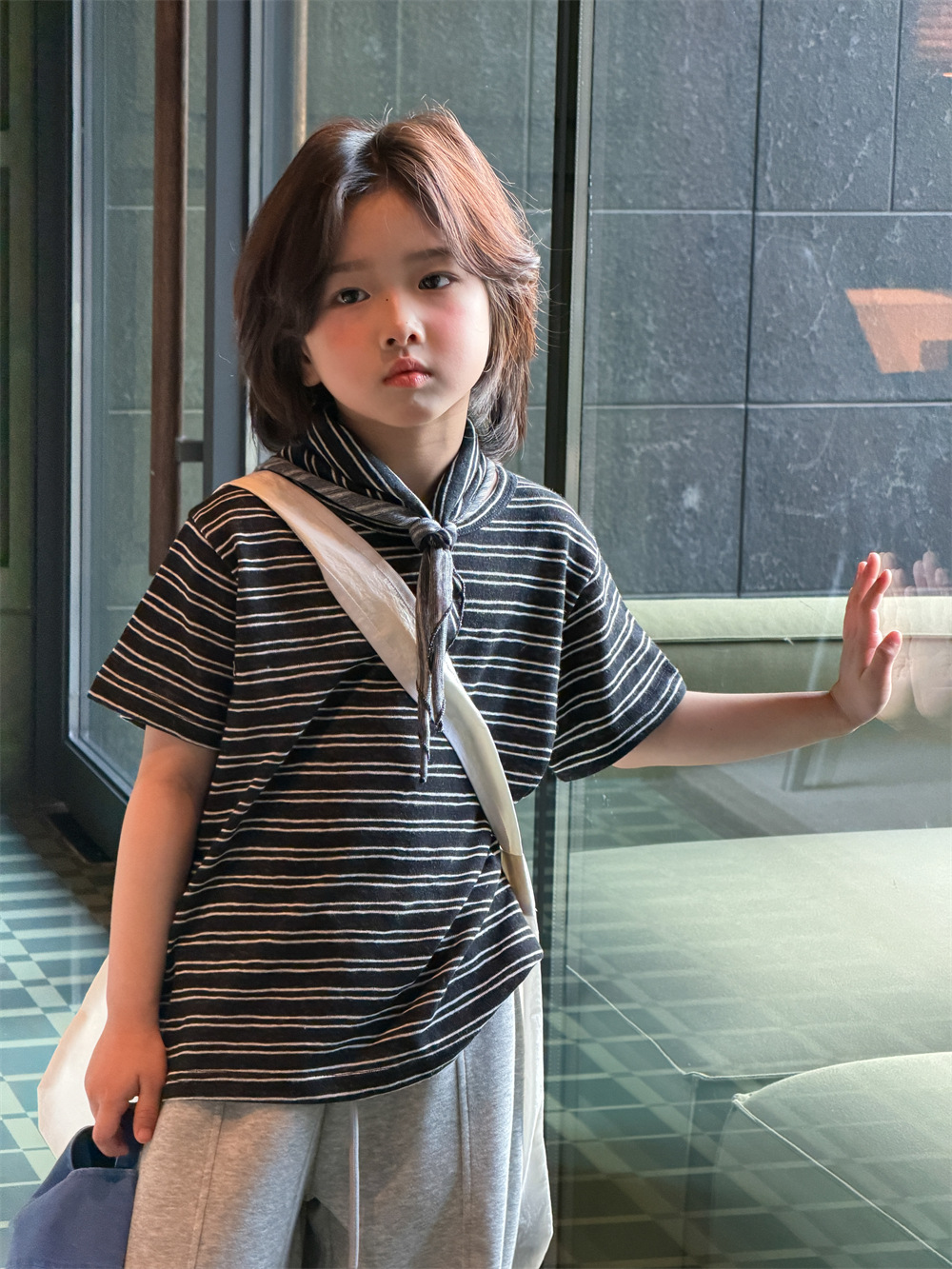 【90-150】Tシャツ ボーダー 合わせやすい シンプル 半袖 トップス - 画像 (12)