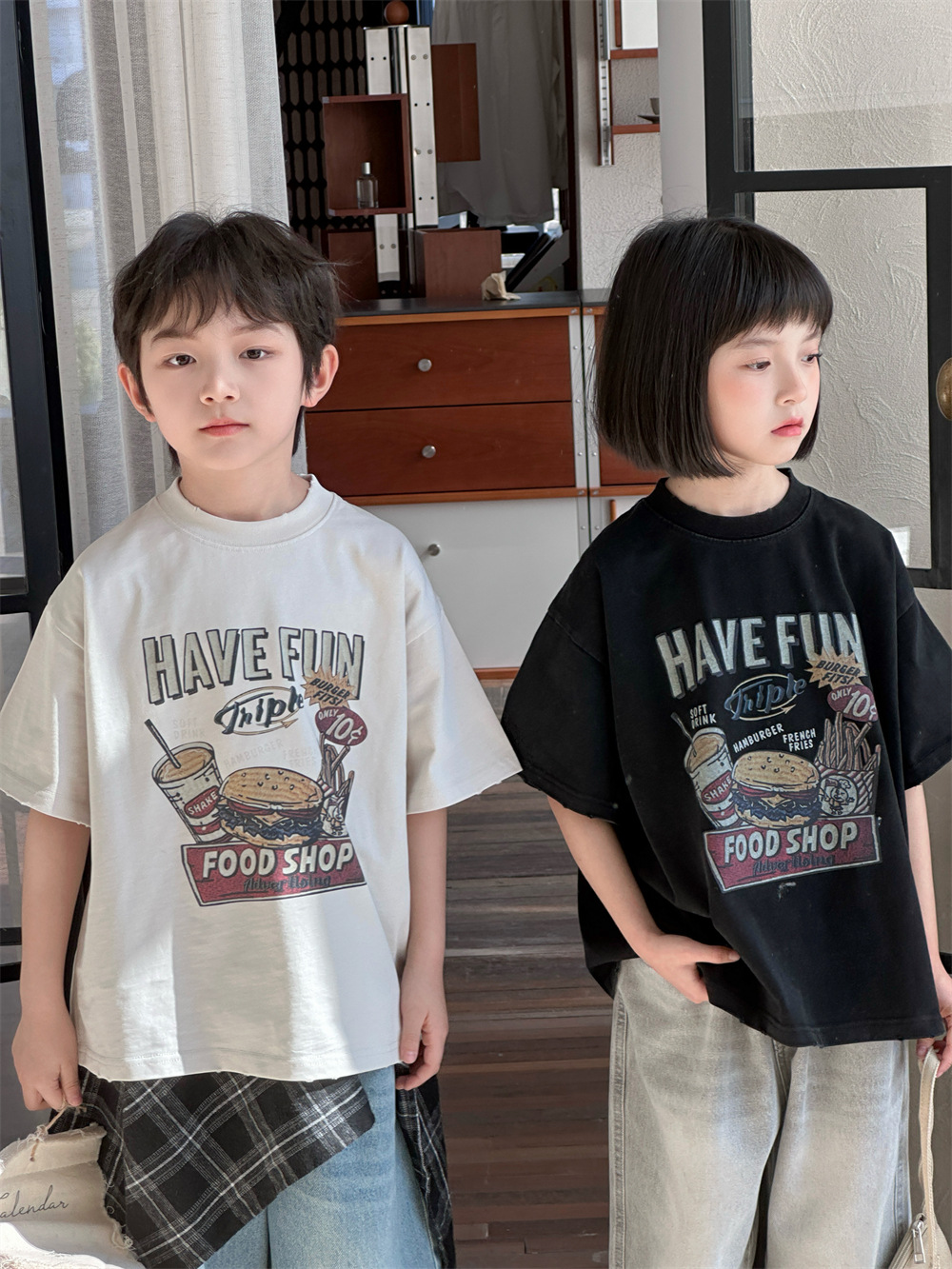 【90-150】Tシャツ 可愛い プリント ラウンドネック ルーズ 半袖 トップス - 画像 (3)