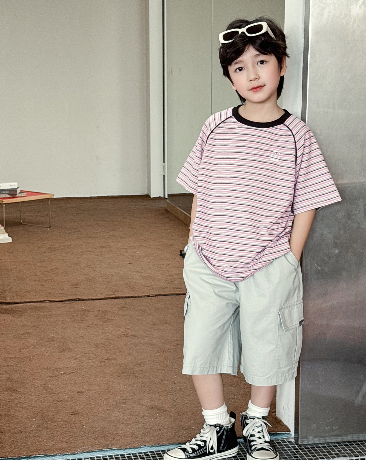 【90-150】Tシャツ 男の子 ハンバーガー刺繍 半袖ボーダー クルーネック カジュアル トップス - 画像 (14)