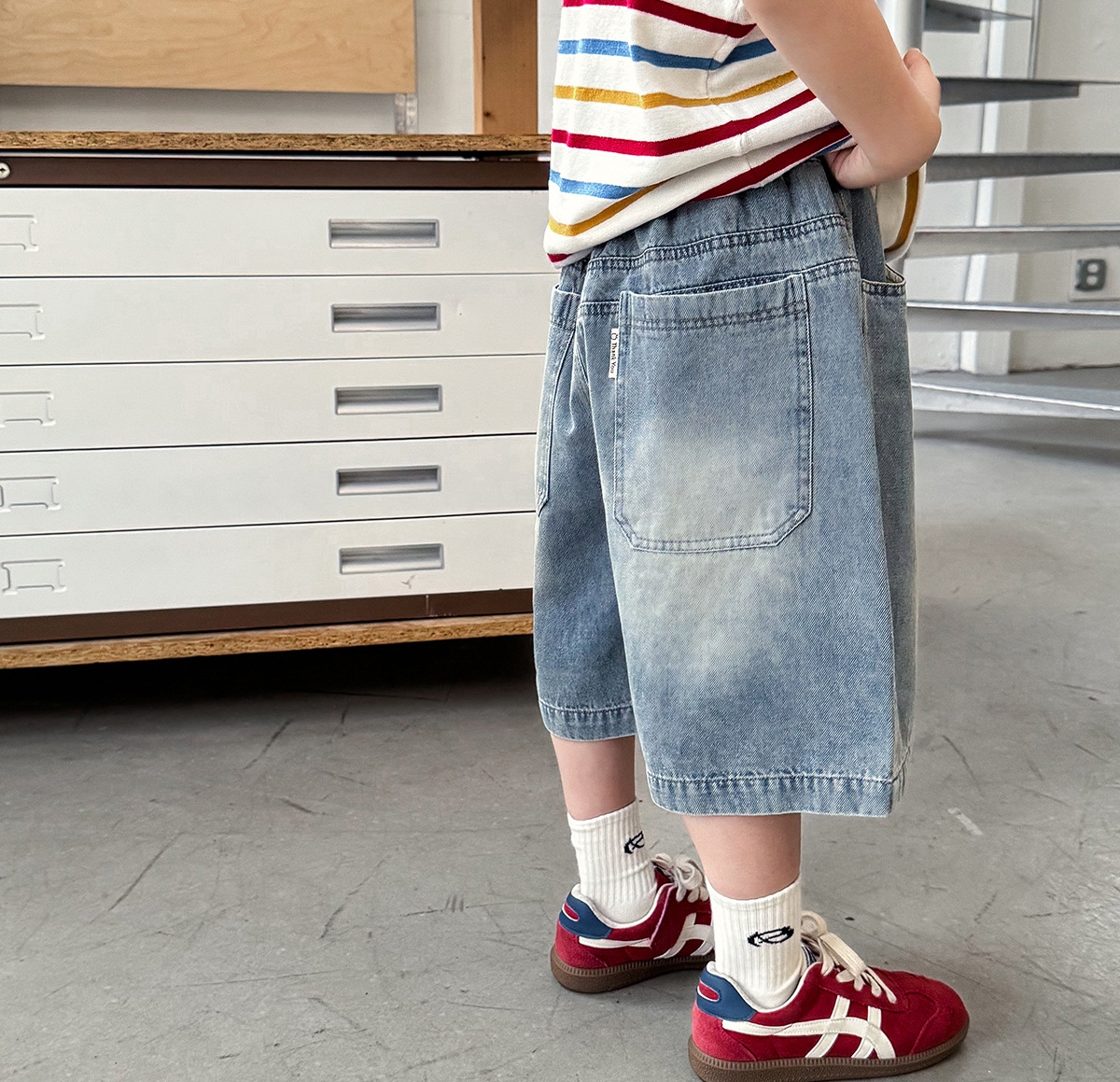 【90-150】デニムショートパンツ 男の子 バックポケットタグ ウォッシュ加工 カジュアル 子供服 - 画像 (10)