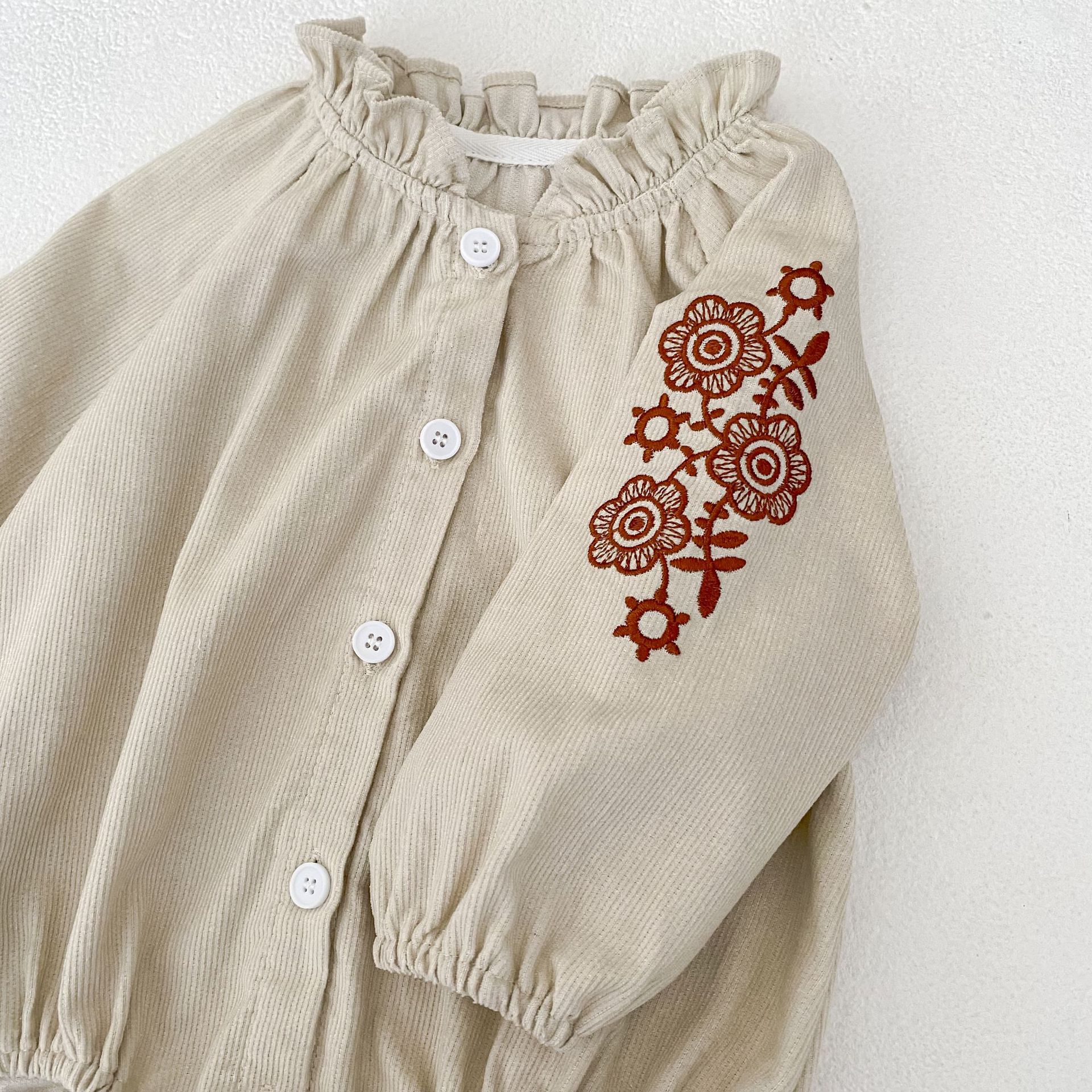 【66-90】ロンパース レトロ 刺繍 ナチュラル - 画像 (13)