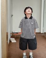 【90-150】ポロシャツ 男の子 ボーダー柄 ロゴ刺繍 カレッジ風 半袖 カジュアル トップス - 画像 (5)