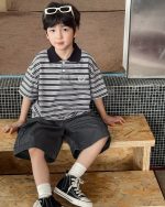 【90-150】ポロシャツ 男の子 ボーダー柄 ロゴ刺繍 カレッジ風 半袖 カジュアル トップス - 画像 (8)