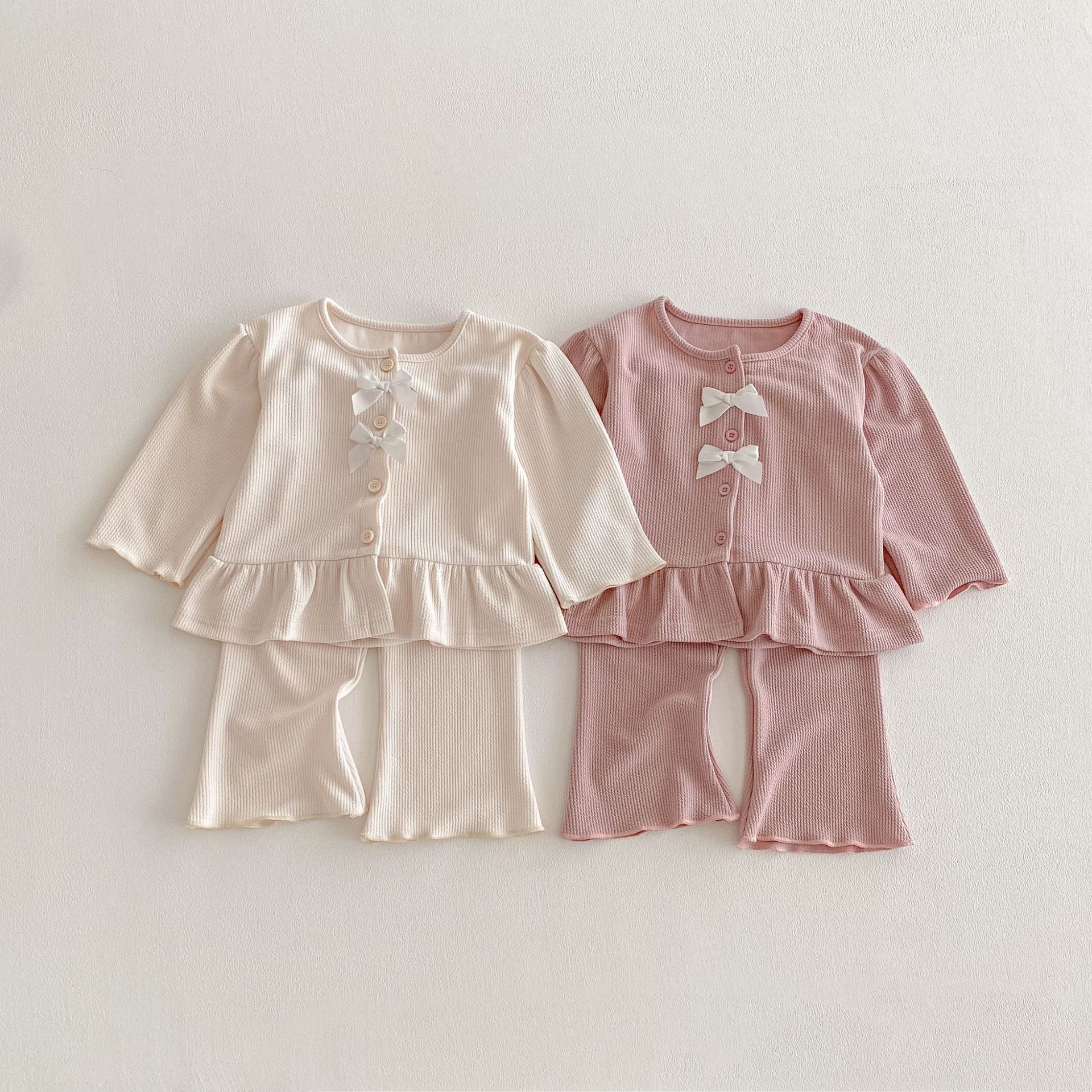 【80-130】女の子 セットアップ トップス+パンツ リボン付き - 画像 (5)