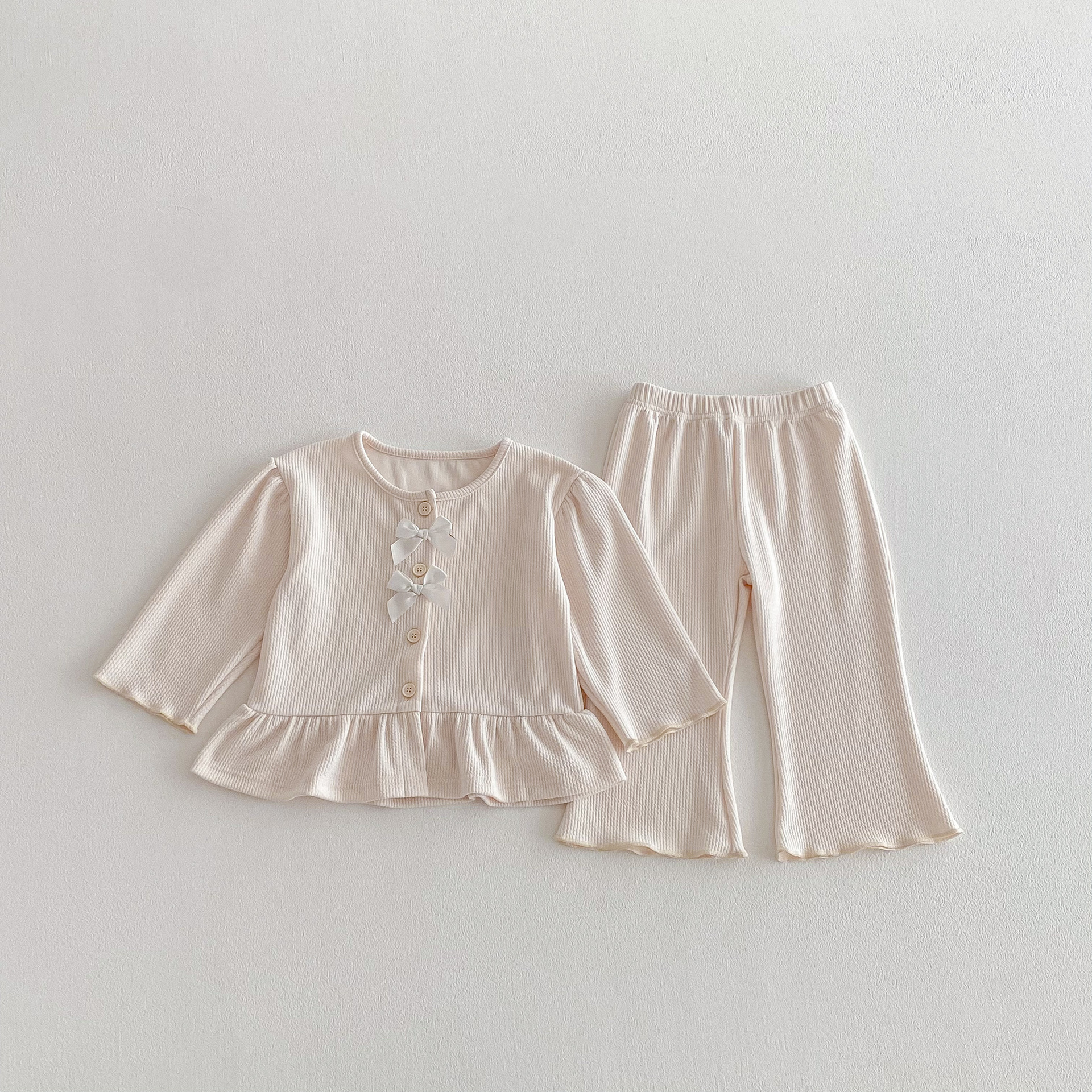 【80-130】女の子 セットアップ トップス+パンツ リボン付き - 画像 (8)
