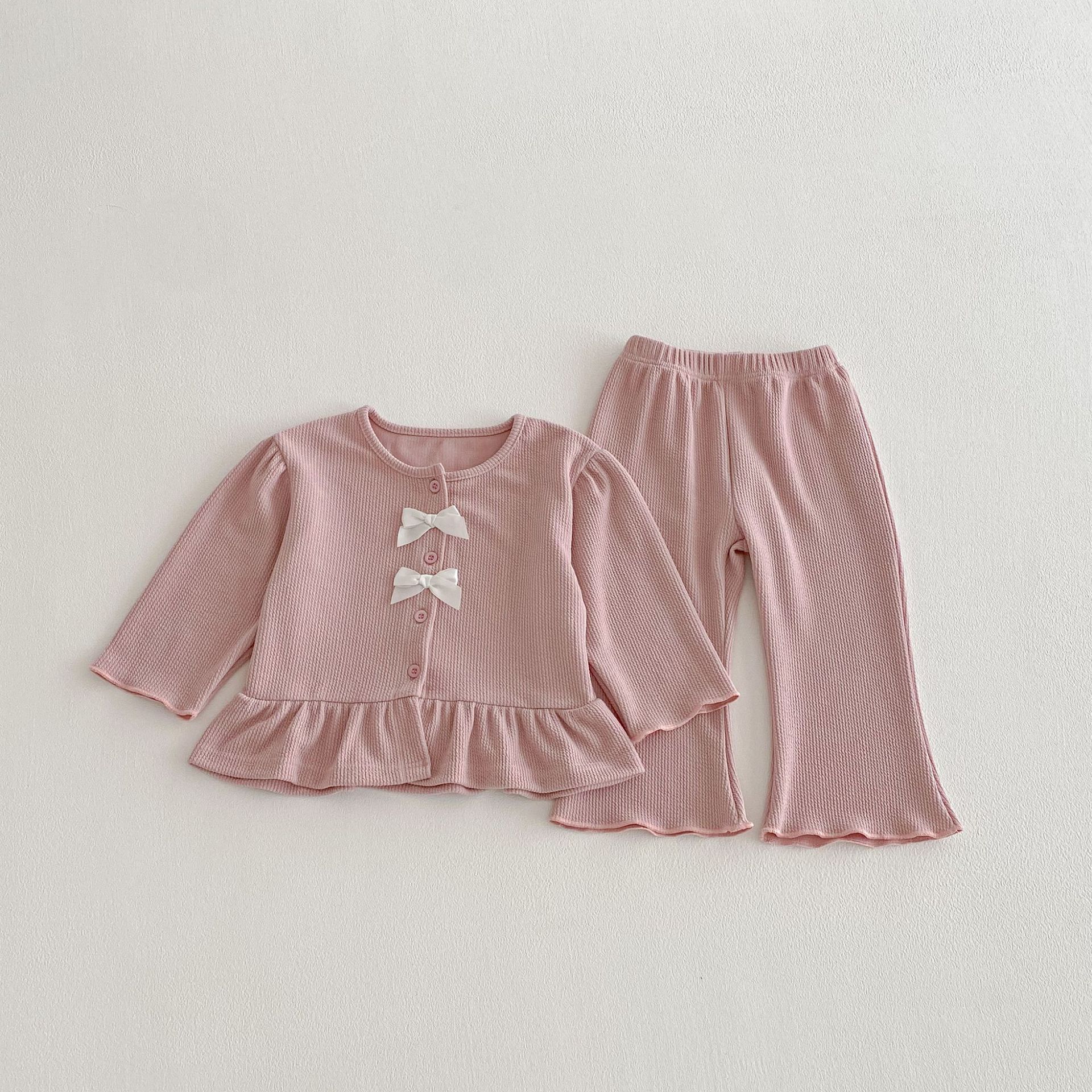 【80-130】女の子 セットアップ トップス+パンツ リボン付き - 画像 (10)