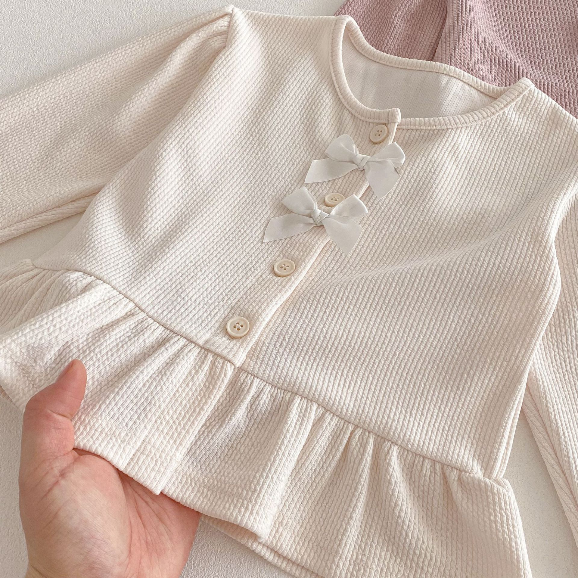 【80-130】女の子 セットアップ トップス+パンツ リボン付き - 画像 (13)
