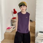 【90-150】タンクトップ 男の子 ロゴ刺繍 クルーネック カジュアル トップス - 画像 (11)