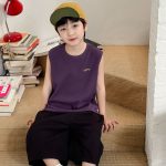 【90-150】タンクトップ 男の子 ロゴ刺繍 クルーネック カジュアル トップス - 画像 (12)
