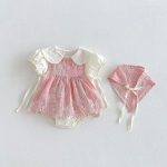 【66-90】セットアップ フラワー刺繡 ロンパース&帽子 - 画像 (4)