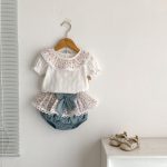 【73-110】セットアップ ベビー 花柄 レース リボン付き - 画像 (4)