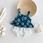 【66-100】セットアップ ベビー服 女の子 フラワーキャミトップス&ショートパンツ - 画像 (3)