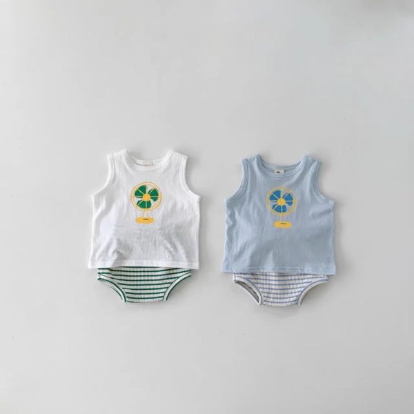 【66-100cm】セットアップ ベビー 可愛い ベスト＆ボーダーショートパンツ
