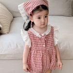 【66-90】ロンパース&ヘッドバンド ベビー 女の子 レース チェック - 画像 (3)
