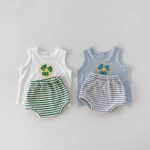 【66-100】セットアップ ベビー 可愛い ベスト&ボーダーショートパンツ - 画像 (3)
