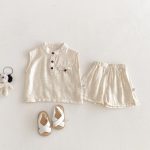 【73-100】セットアップ トップス&ショートパンツ 無地 ノースリーブ - 画像 (2)