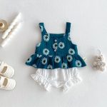 【66-100】セットアップ ベビー服 女の子 フラワーキャミトップス&ショートパンツ