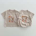 【66-100】ロンパース or Tシャツ ベビー プリント コットン - 画像 (3)