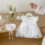 【66-90】ロンパースワンピース ベビー 女の子 フリルスリーブ チュール - 画像 (3)