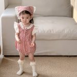 【66-90】ロンパース&ヘッドバンド ベビー 女の子 レース チェック - 画像 (4)