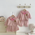 【73-110】スウェット セットアップ ベビー 男女兼用 セーラー風 バイカラー 熊柄 - 画像 (3)