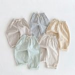 【73-120】ロングパンツ ストライプ柄 リネン コットン - 画像 (2)