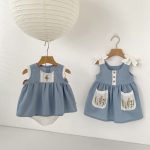 【73-110】セットアップ or ワンピース ベビー 女の子 韓国風 花刺繍 - 画像 (4)