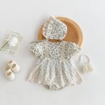 【66-90】ロンパース&帽子 ベビー服 女の子 レース 花柄 - 画像 (2)