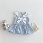 【73-100】ワンピース ベビー 女の子 ストライプ リボン付き - 画像 (3)
