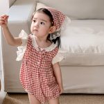【66-90】ロンパース&ヘッドバンド ベビー 女の子 レース チェック - 画像 (5)