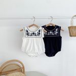 【66-90】ロンパース ベビー ナチュラル 花刺繍 スクエア襟 - 画像 (8)