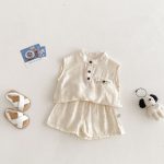 【73-100】セットアップ トップス&ショートパンツ 無地 ノースリーブ - 画像 (3)