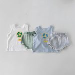 【66-100】セットアップ ベビー 可愛い ベスト&ボーダーショートパンツ - 画像 (4)