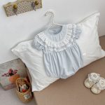 【66-90】ロンパース ベビー 女の子 二重レースパフスリーブ - 画像 (6)