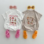 【66-100】ロンパース or Tシャツ ベビー プリント コットン - 画像 (4)
