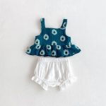【66-100】セットアップ ベビー服 女の子 フラワーキャミトップス&ショートパンツ - 画像 (5)