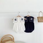 【66-90】ロンパース ベビー ナチュラル 花刺繍 スクエア襟 - 画像 (9)