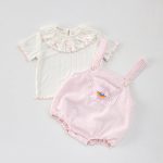 【66-100】セットアップ ベビー チェック サロペットロンパース&Tシャツ - 画像 (5)