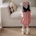 【66-90】ロンパース&ヘッドバンド ベビー 女の子 レース チェック - 画像 (6)