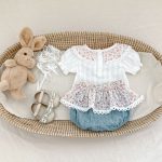 【73-110】セットアップ ベビー 花柄 レース リボン付き - 画像 (3)