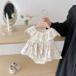【66-90】ロンパースドレス ベビー服 女の子 ノースリーブ 丸襟 花柄 - 画像 (6)