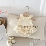 【66-90】セットアップ ベビー服 ノースリーブ フリル襟 トップス&スカートパンツ - 画像 (4)