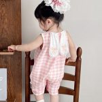 【66-100】カバーオール ベビー ウサギ耳 チェック柄
